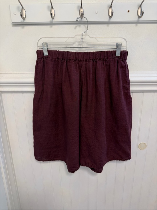Flax Pants - Flax Burgundy Linen Shorts with Textured Weave